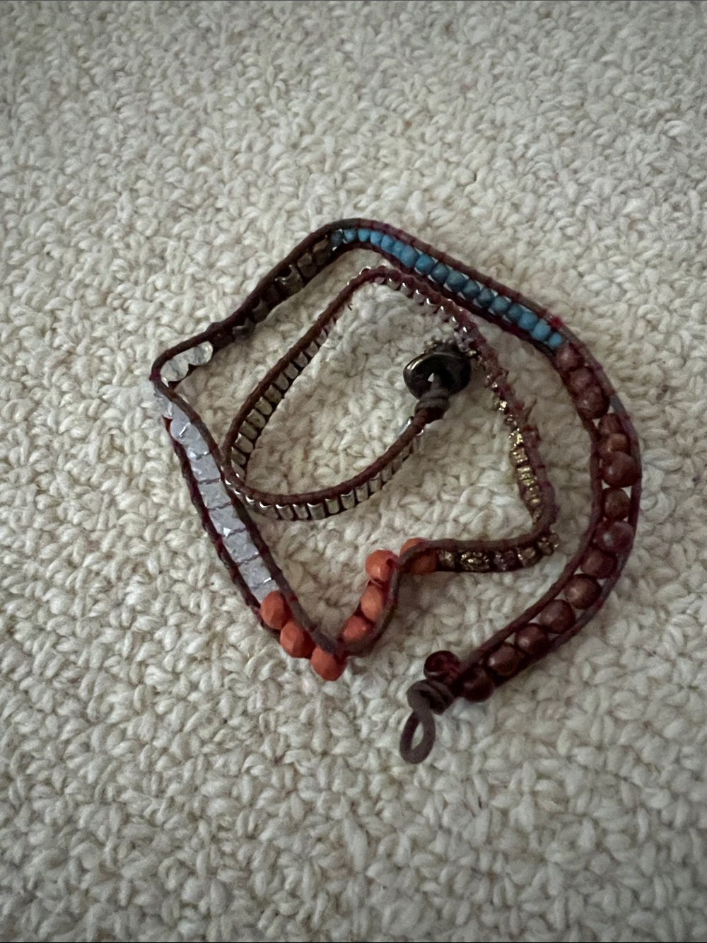 Free People Brown Leather Wrap Bracelet with Turquoise and Coral Beads